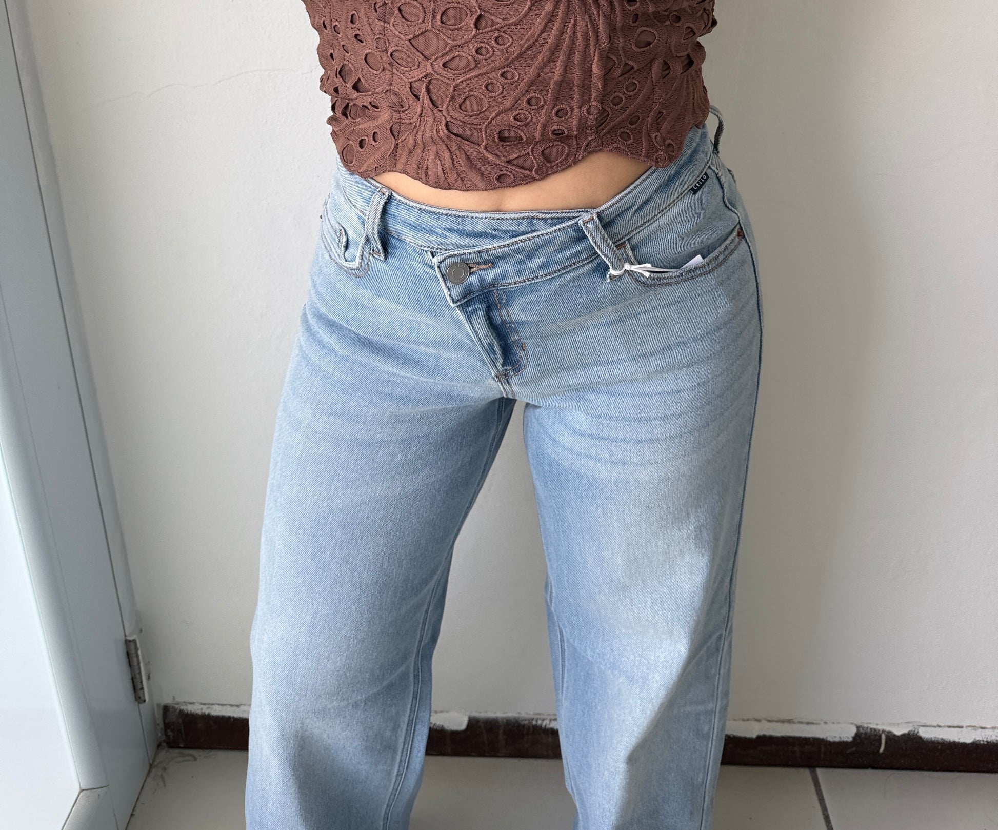 Asymmetrical High Rise Jeans