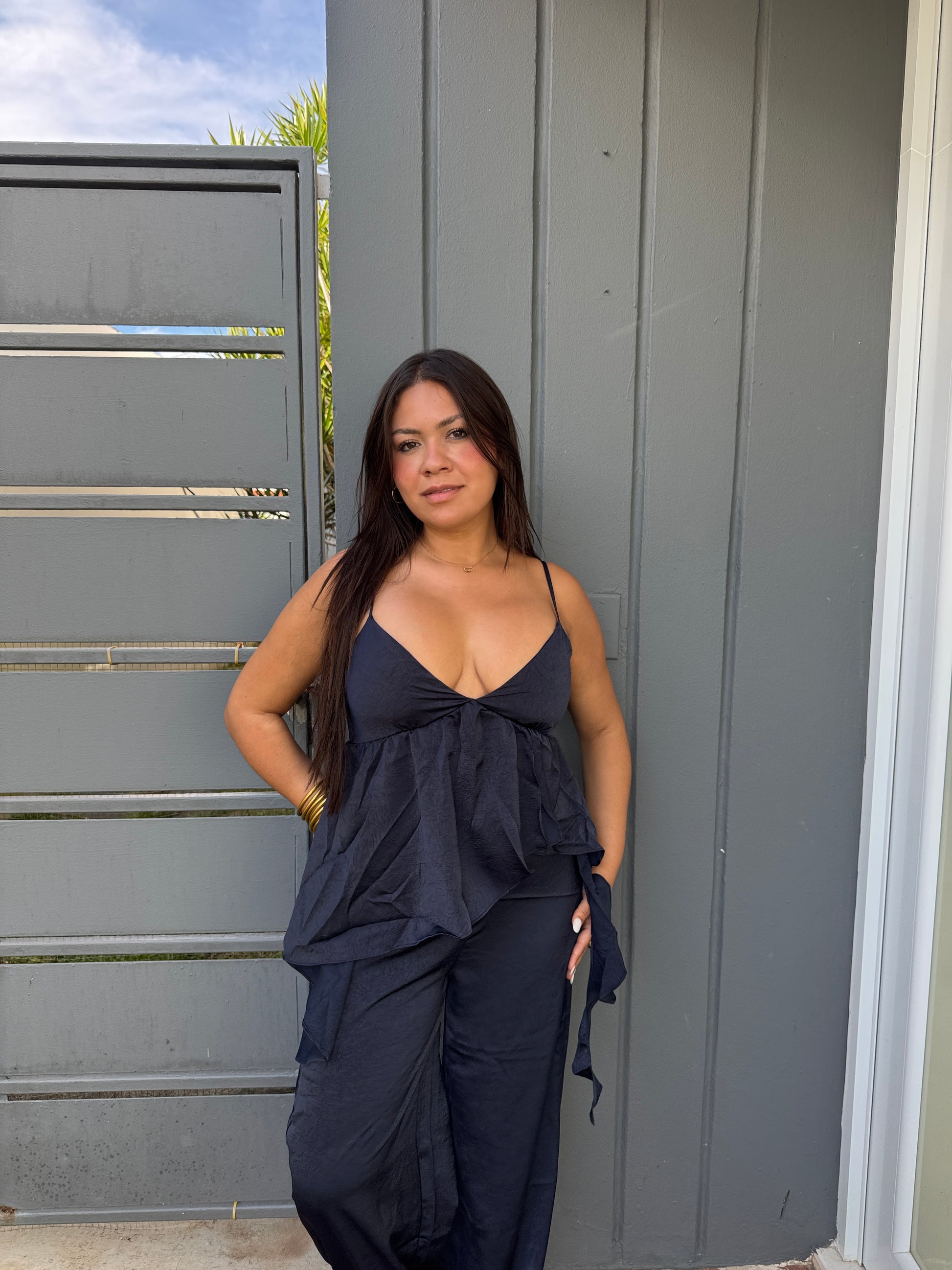 Ruffled Satin Jumpsuit