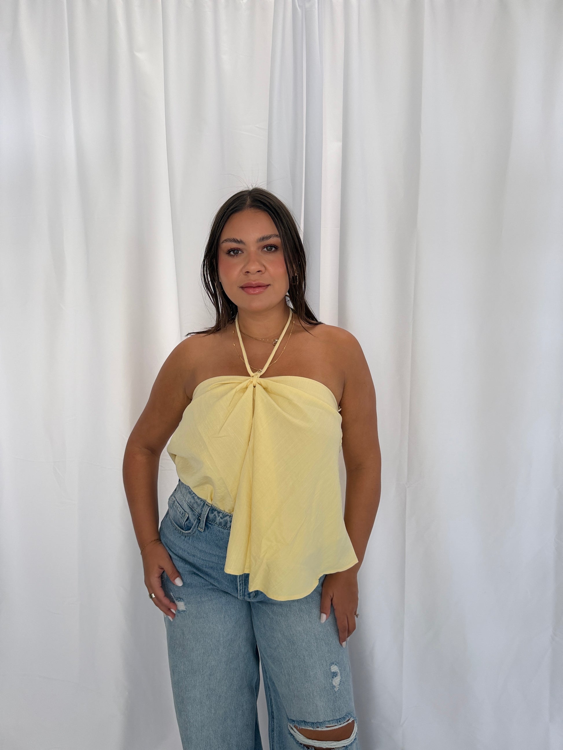 Soft Yellow Linen Halter Top