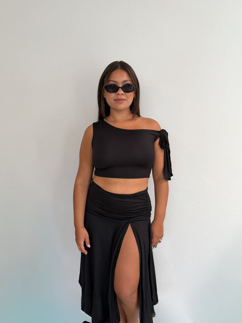 Asymmetric One Shoulder Two-Piece Set