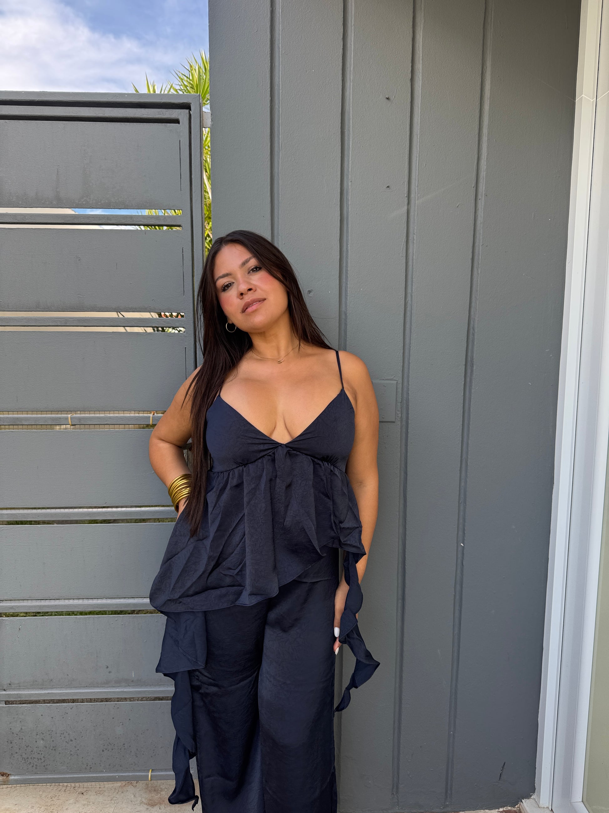 Ruffled Satin Jumpsuit
