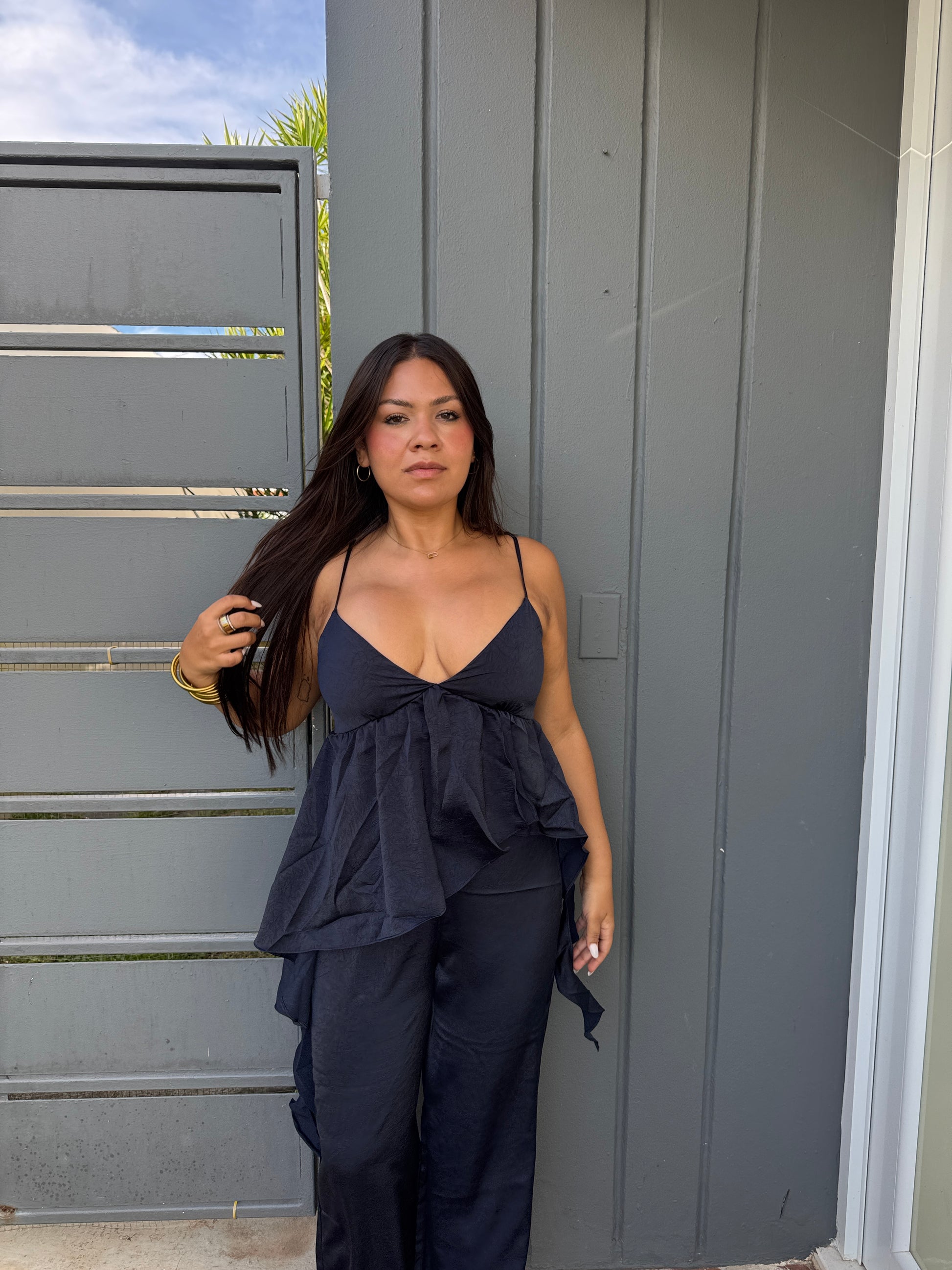 Ruffled Satin Jumpsuit