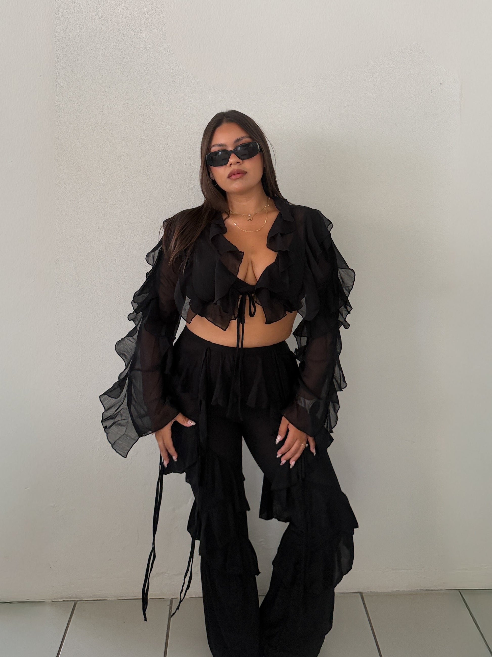 Resort Black Ruffle Pant