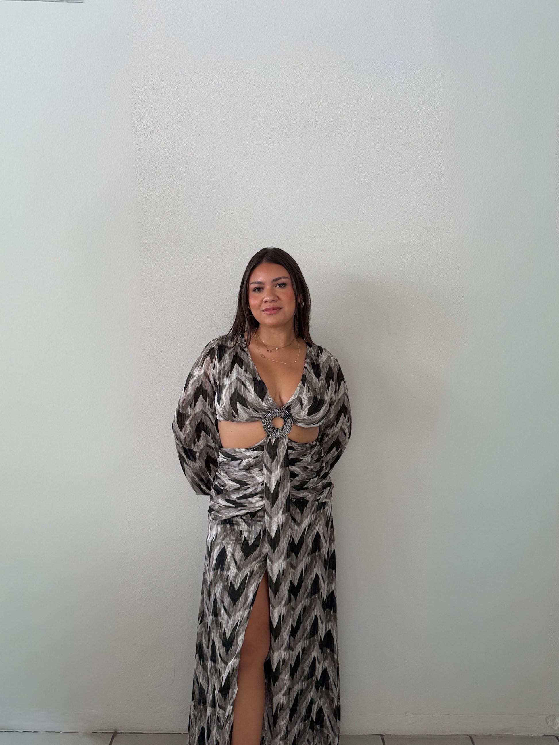 Emerald Cut-Out Chiffon Dress