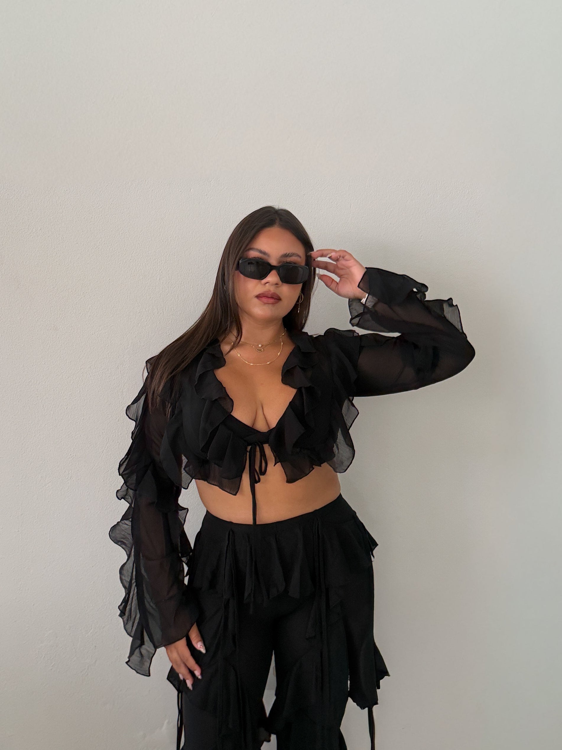Ruffle Black Top