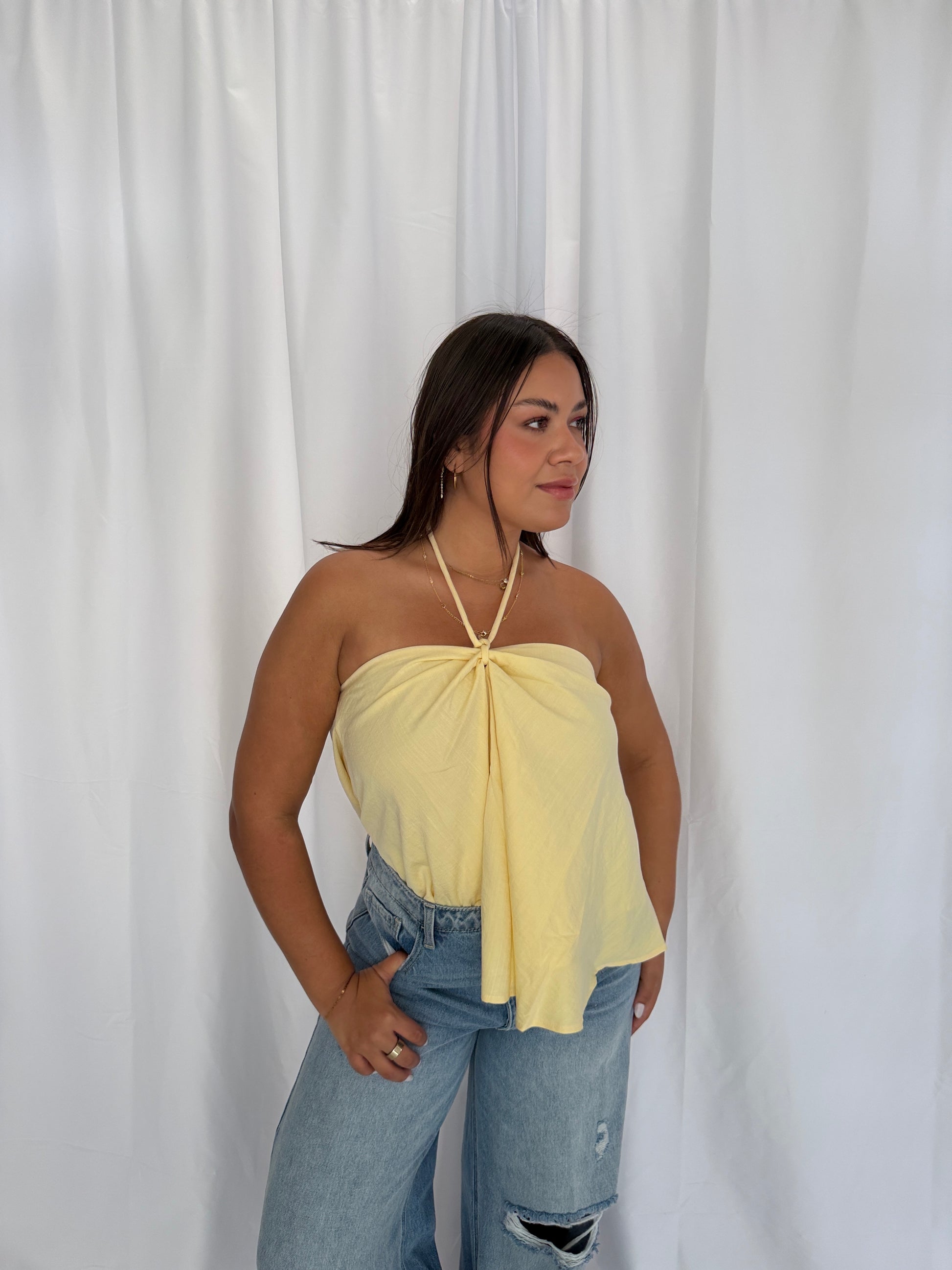 Soft Yellow Linen Halter Top