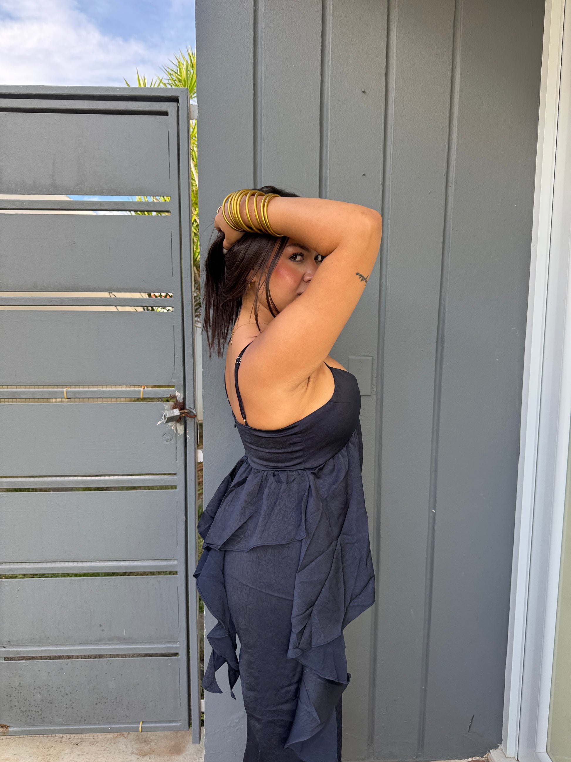 Ruffled Satin Jumpsuit