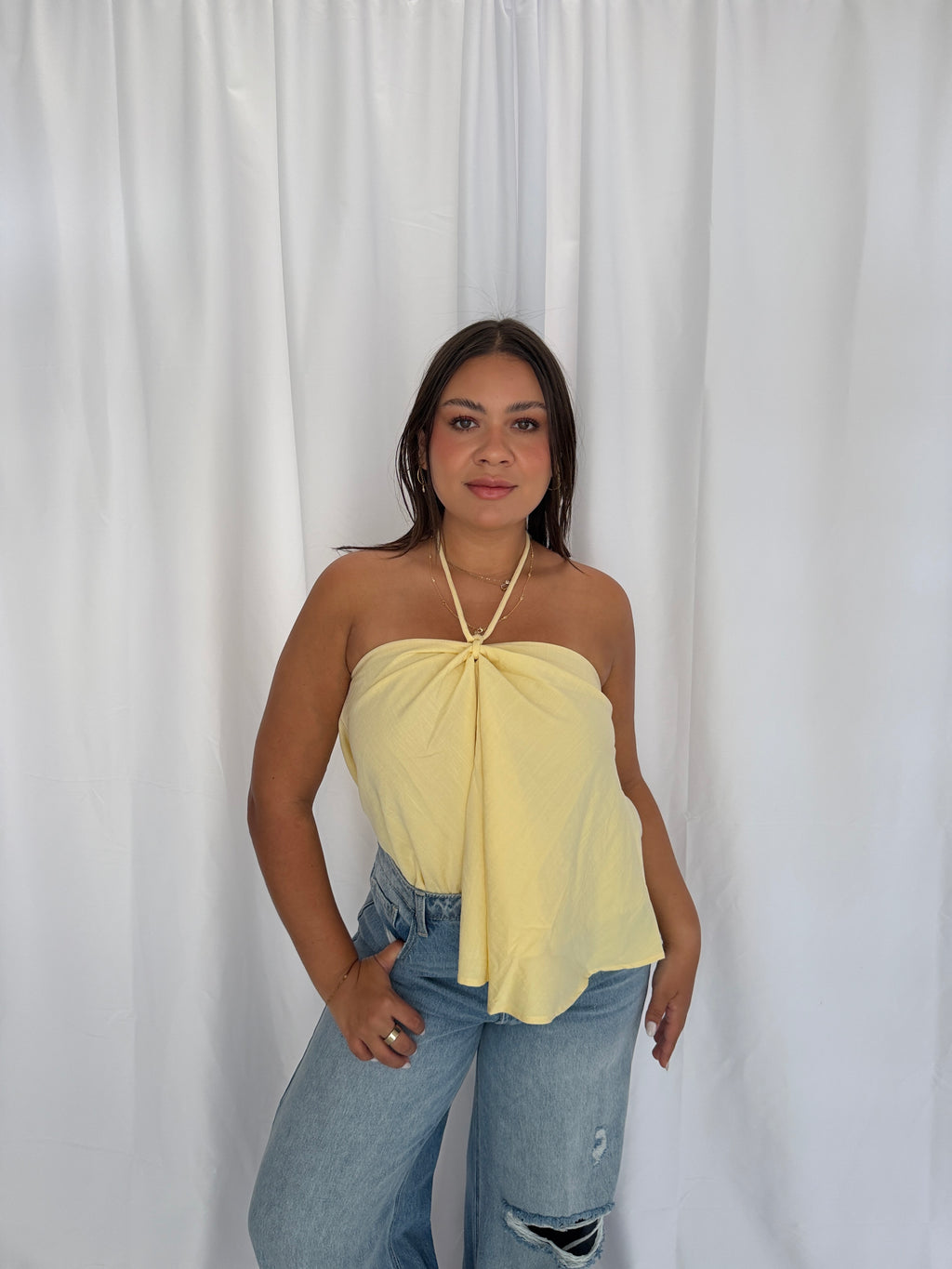 Soft Yellow Linen Halter Top