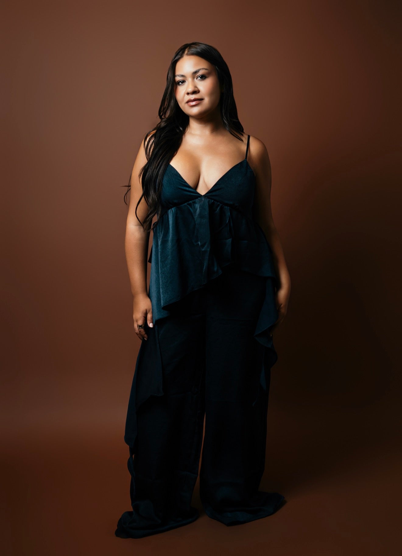 Ruffled Satin Jumpsuit