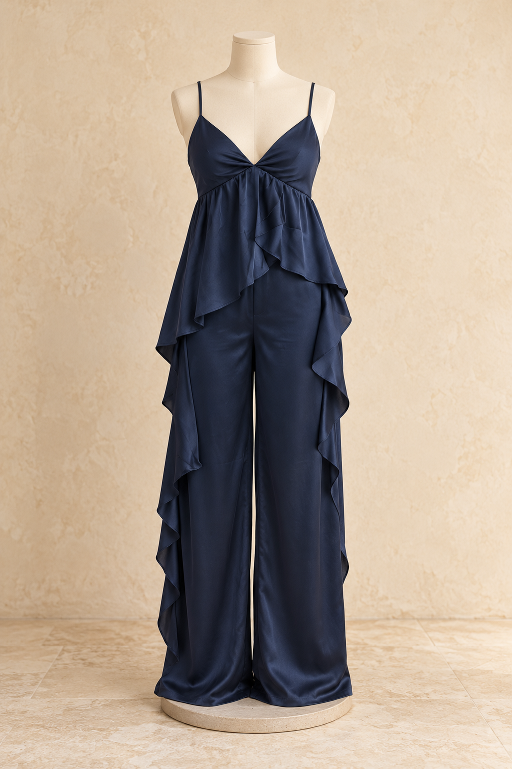Ruffled Satin Jumpsuit