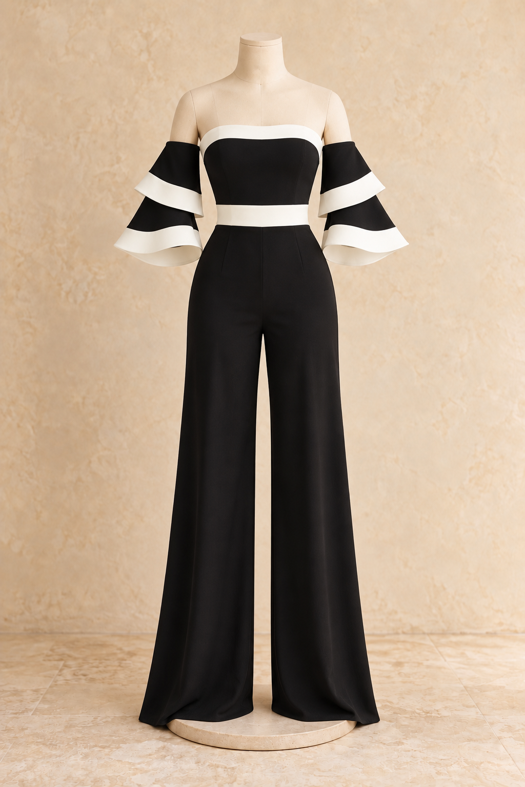 Off-Shoulder Black & White Jumpsuit