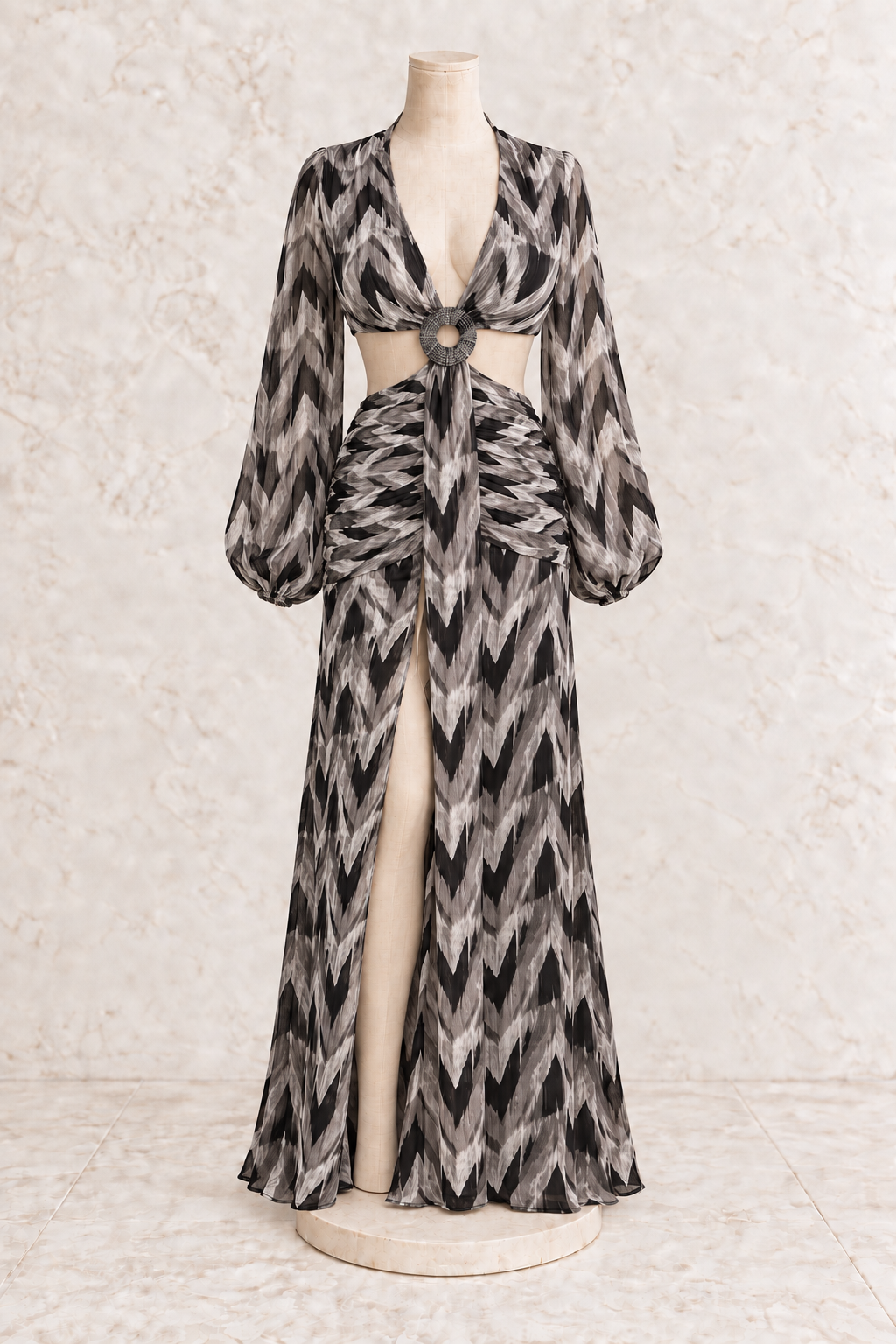 Emerald Cut-Out Chiffon Dress