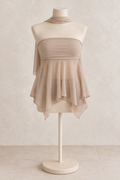 Taupe Strapless Chiffon Scarf Top