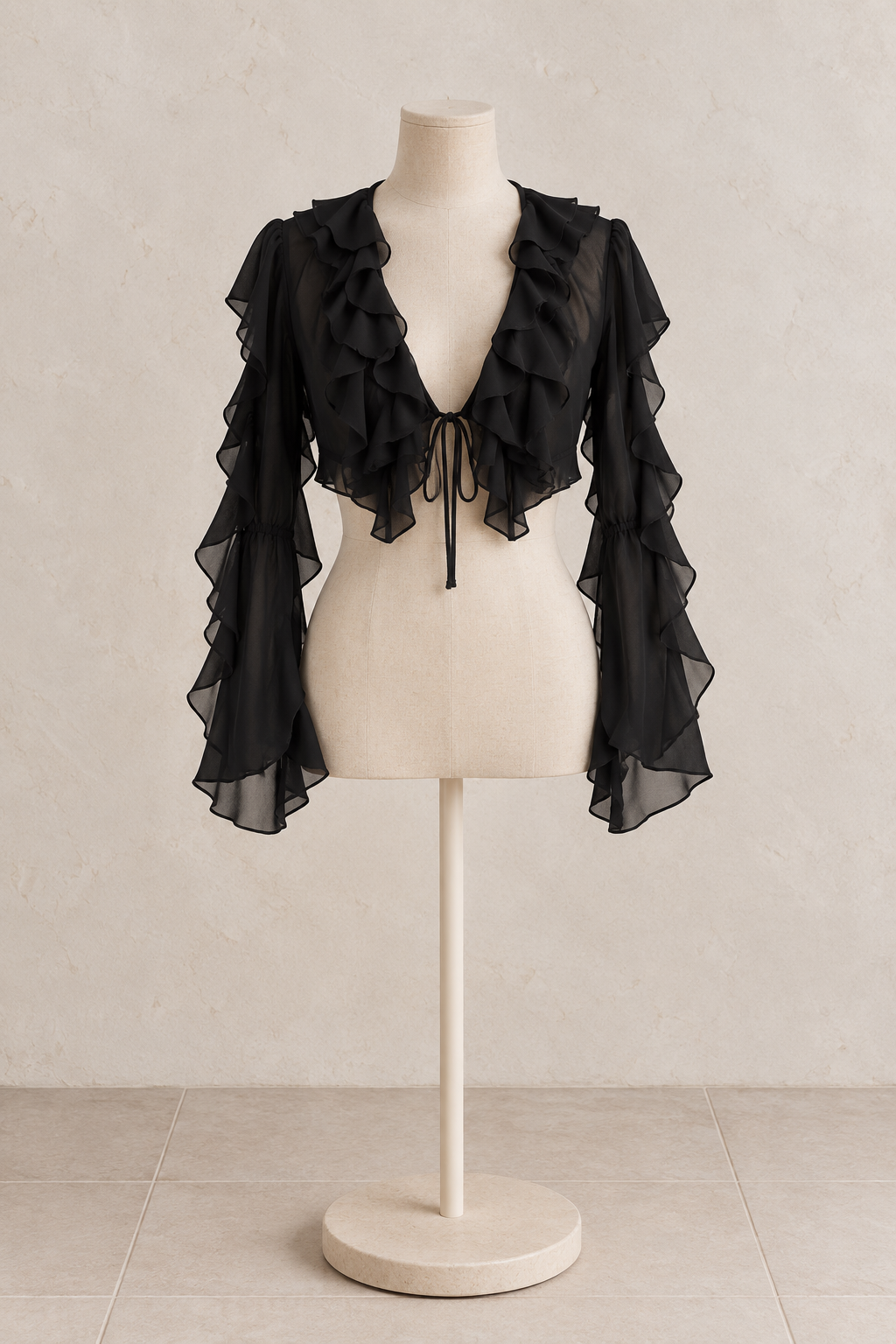 Ruffle Black Top