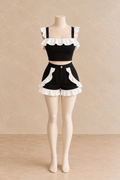 Knit Ruffle Short Set (Black & Whit