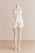 Natural Halter Asymmetrical Top and Shorts Set