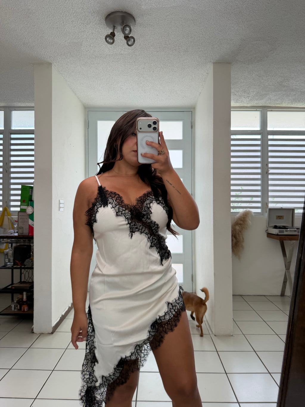 Mini Lace Dress - White and Black