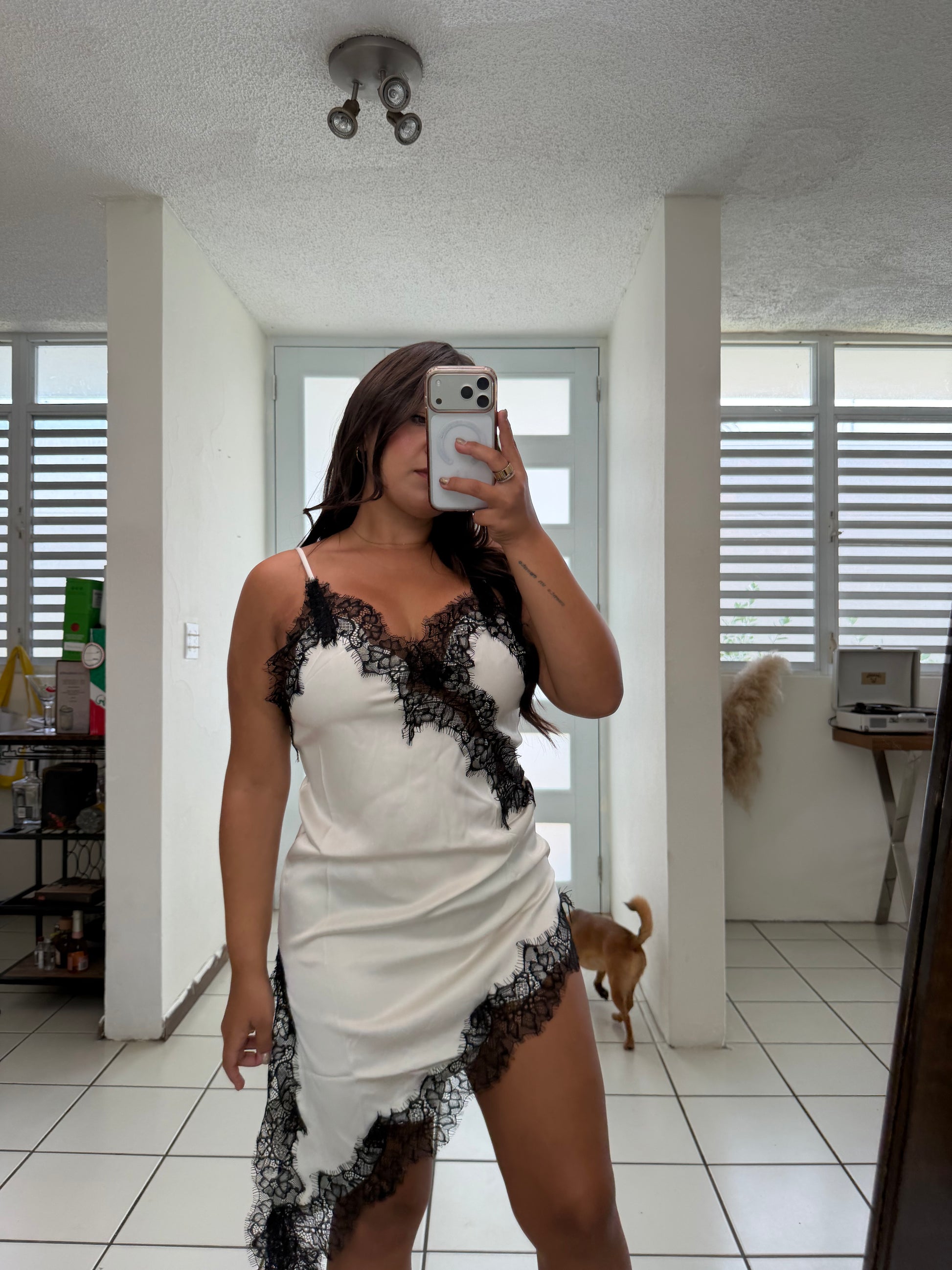 Mini Lace Dress - White and Black