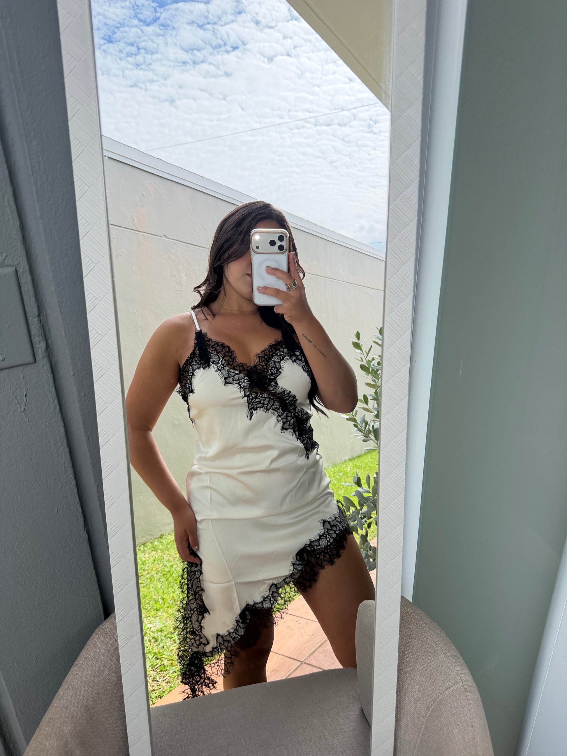 Mini Lace Dress - White and Black