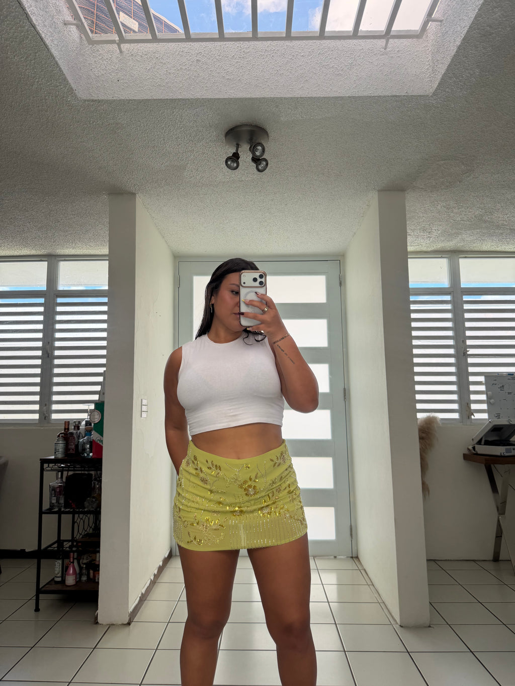 Beaded Mini Skirt With Shorts