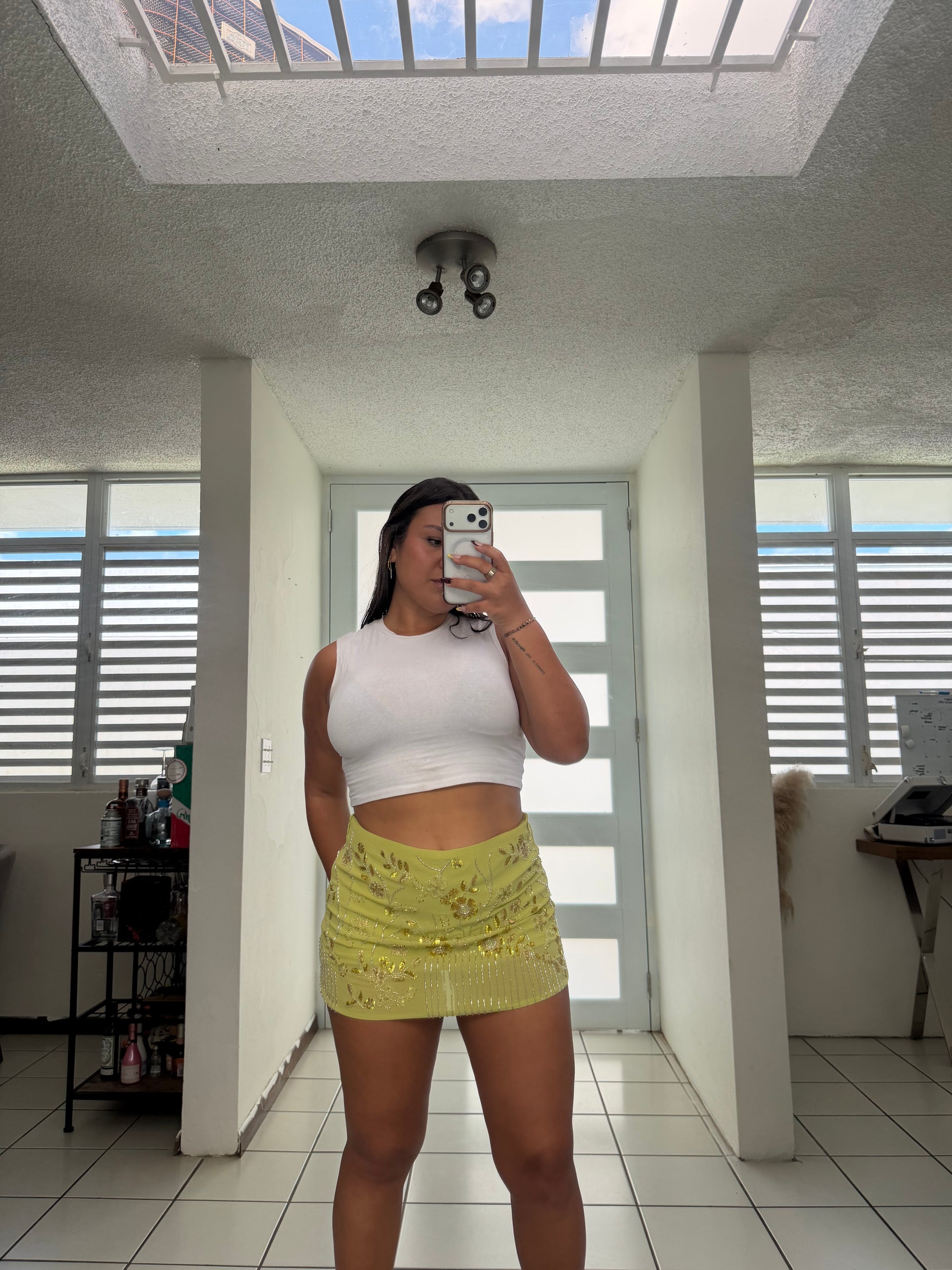 Beaded Mini Skirt With Shorts