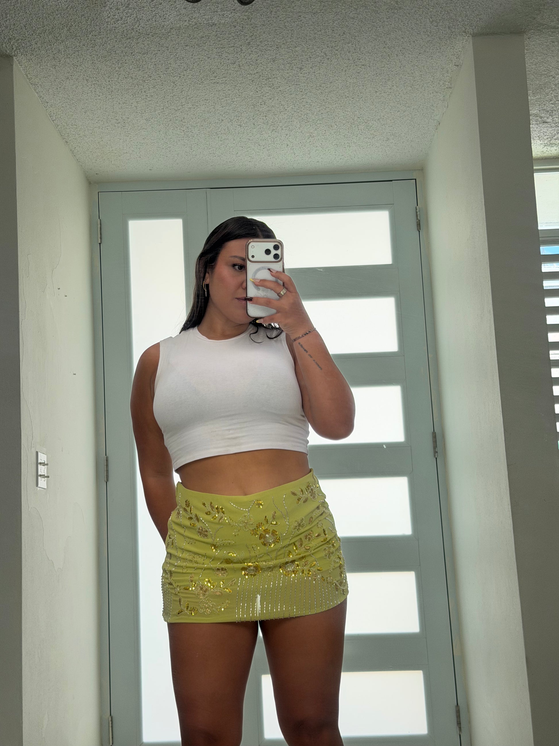 Beaded Mini Skirt With Shorts